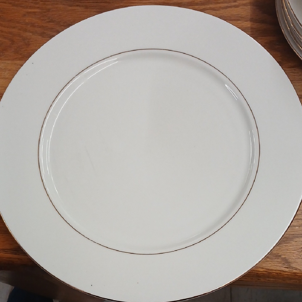 Elegant White Dinner Plate with Gold Trim Set Of 7